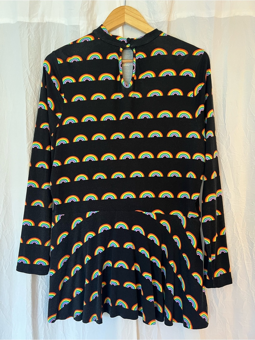 ModCloth Rainbow Long Sleeve Peplum Mock Neck top - Picture 2 of 6